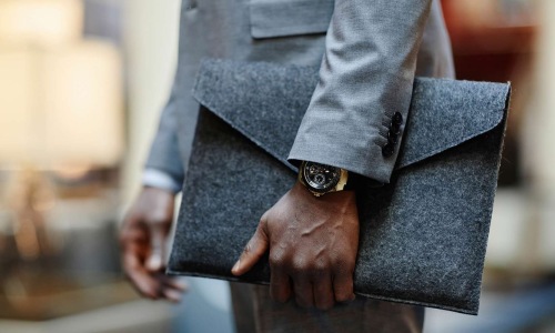 man in a suit going to work